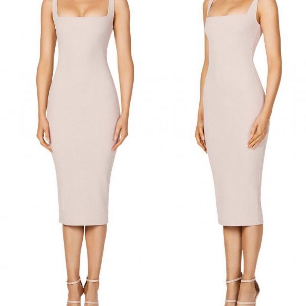NWT Nookie Rendezvous Midi Bodycon Dress in Nude S